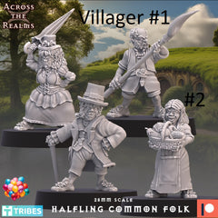 Halfling Commoners by Across the Realms for Tabletop Games, Dioramas and Statues, Available in 15mm, 28mm, 32mm, 32mm heroic, 54mm and 75mm Statue Scale