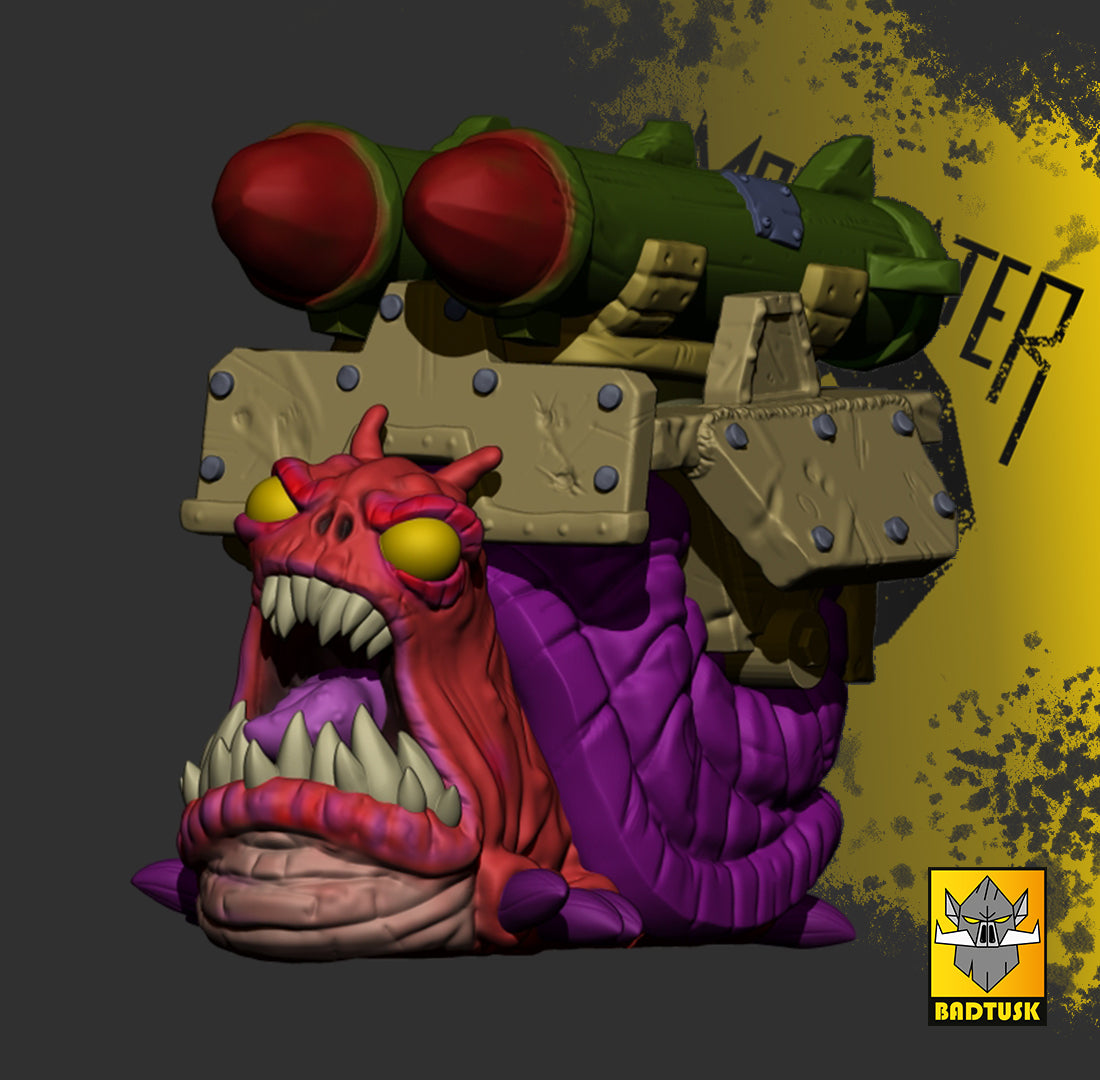 Snail Can Goblin Artillery Beast Sculpted by Bad Tusk Miniatures for Tabletop Games, Dioramas and Statues